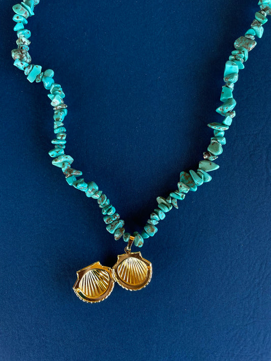 Turquoise Gold Shell Locket
