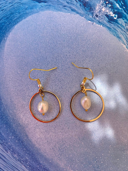 Dangle Hoop Freshwater Pearl Earrings