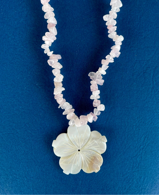 Rose Quartz Mother Of Pearl Flower Necklace