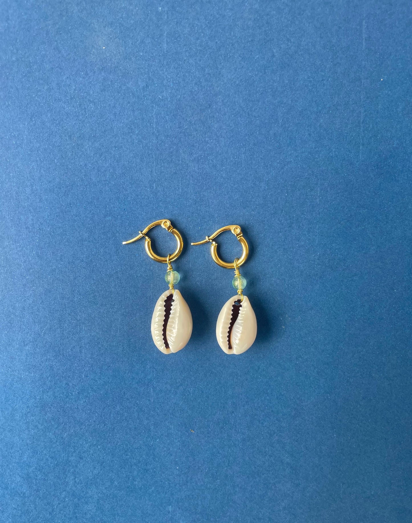 Small Gold Sea Foam Cowrie Hoop Earrings