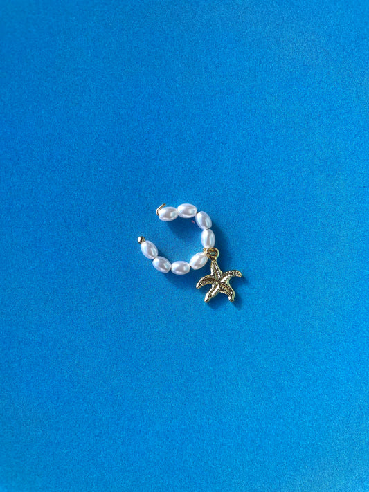 Gold Starfish Pearl Ear Cuff