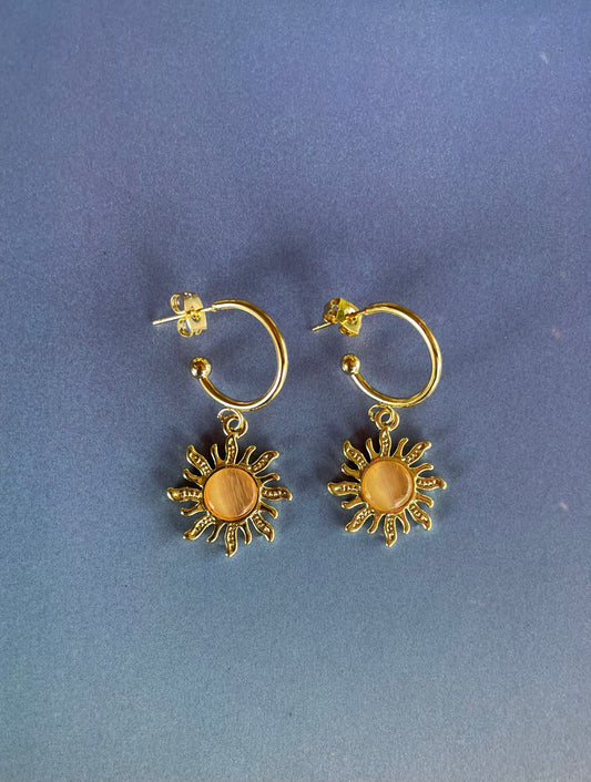 Gold Sunburst Hoop Earrings