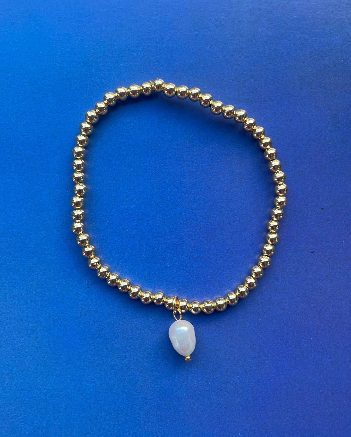 Gold Beaded Freshwater Pearl Charm Bracelet