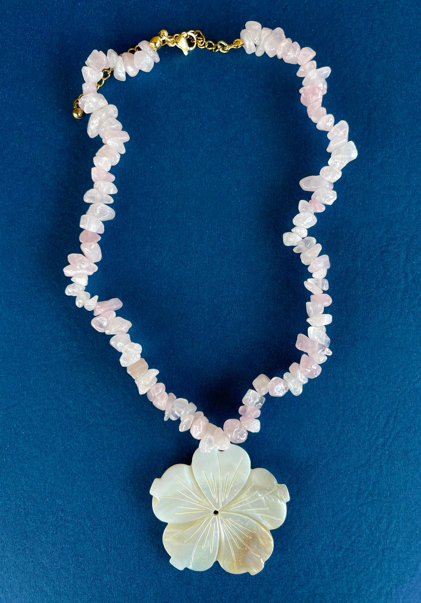 Rose Quartz Mother Of Pearl Flower Necklace