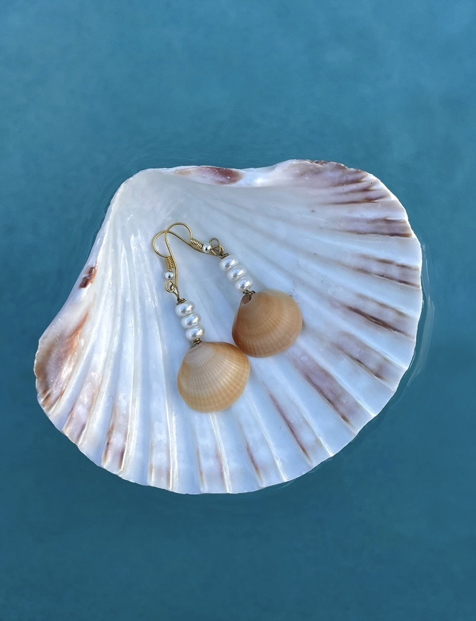 Seashell Pearl Dangle Earrings