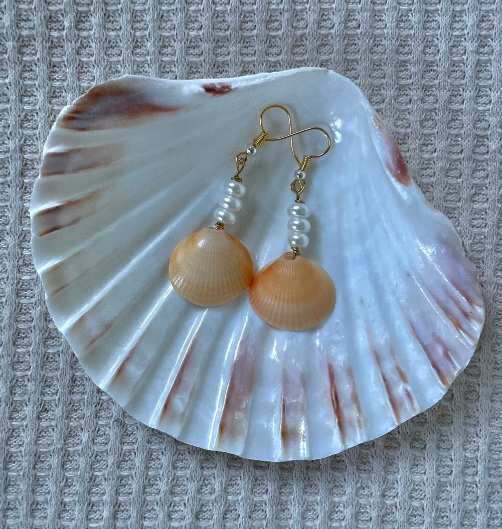 Seashell Pearl Dangle Earrings